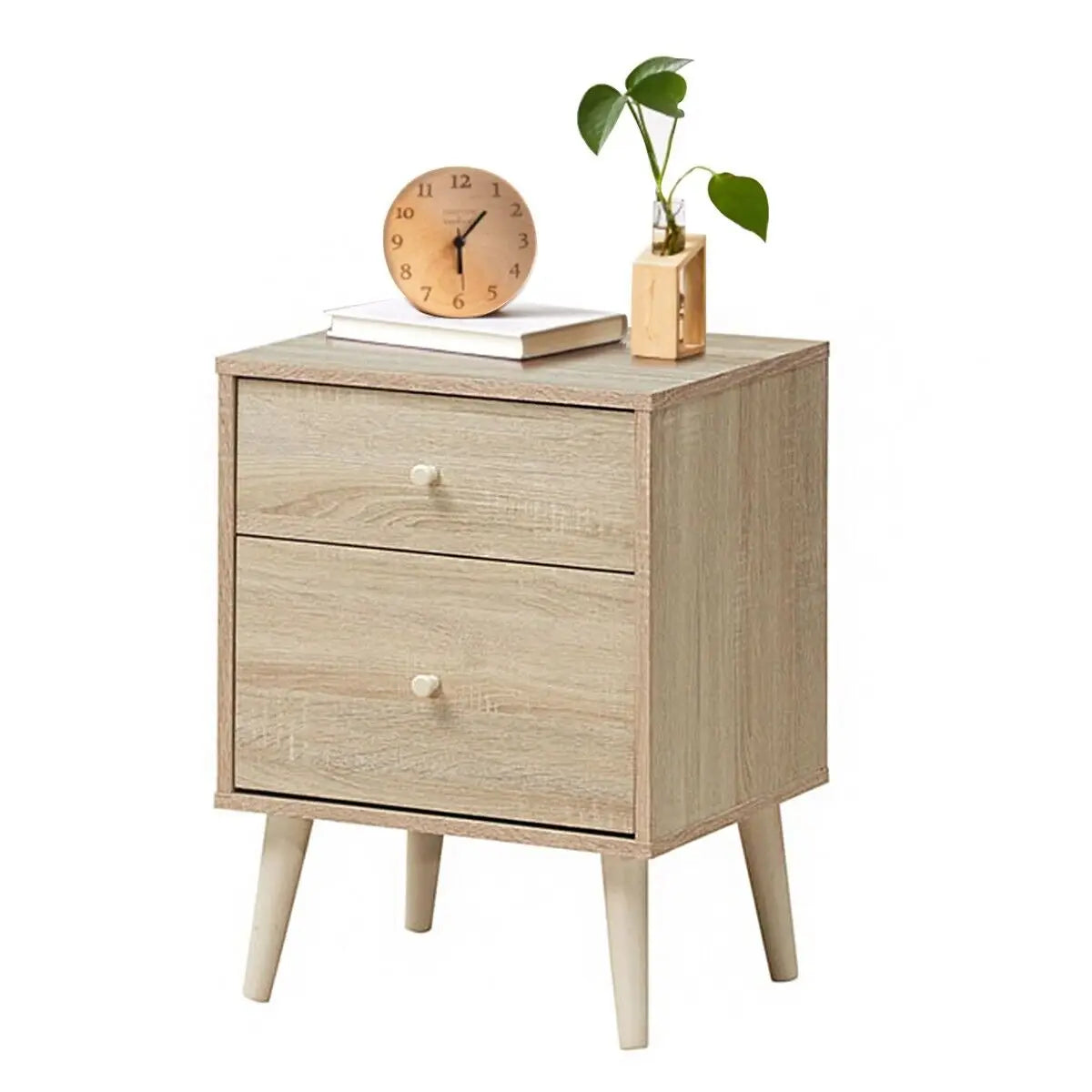 2-Drawer Wooden Nightstand with Rubber Wood Legs