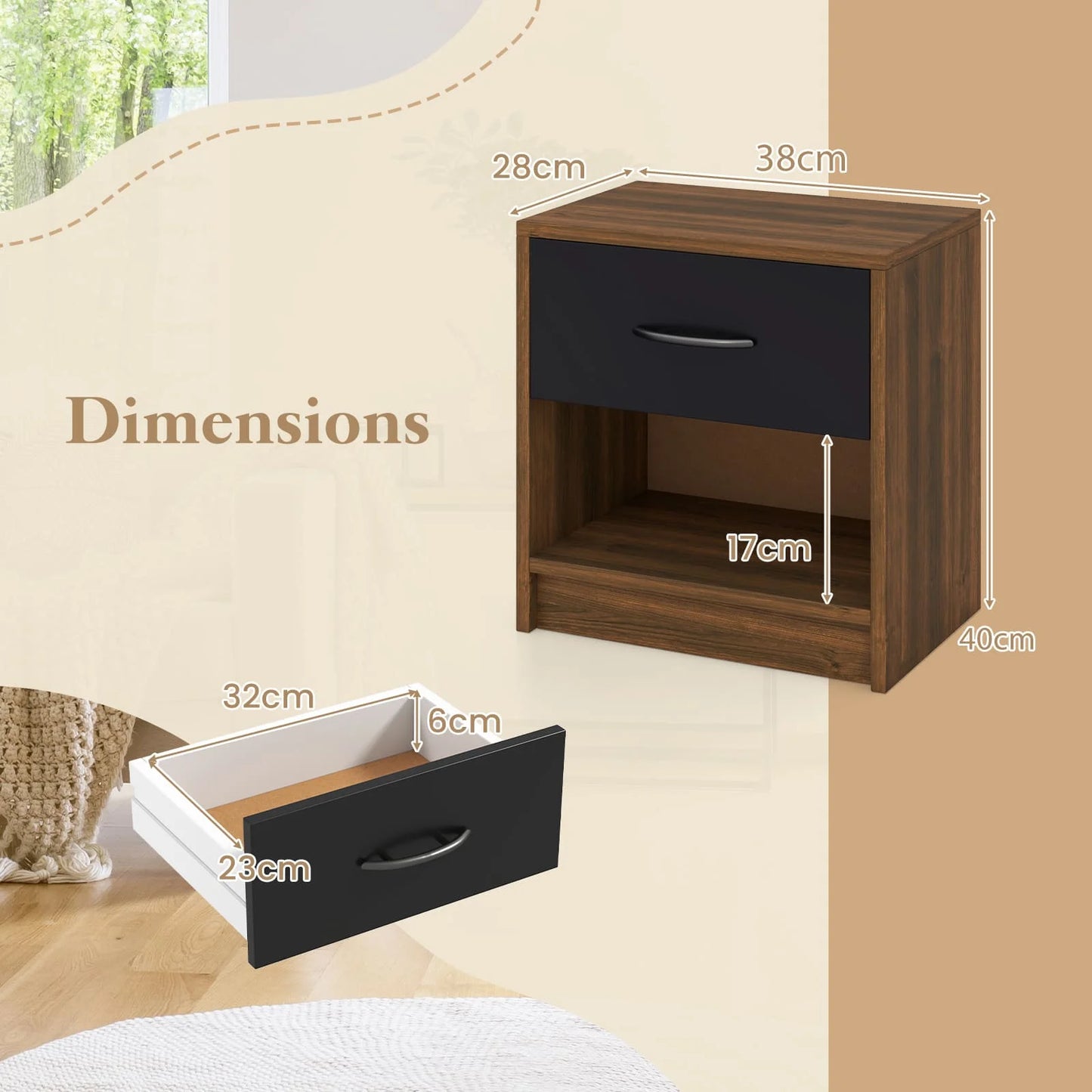 1 Draw Open Shelf Night Stand