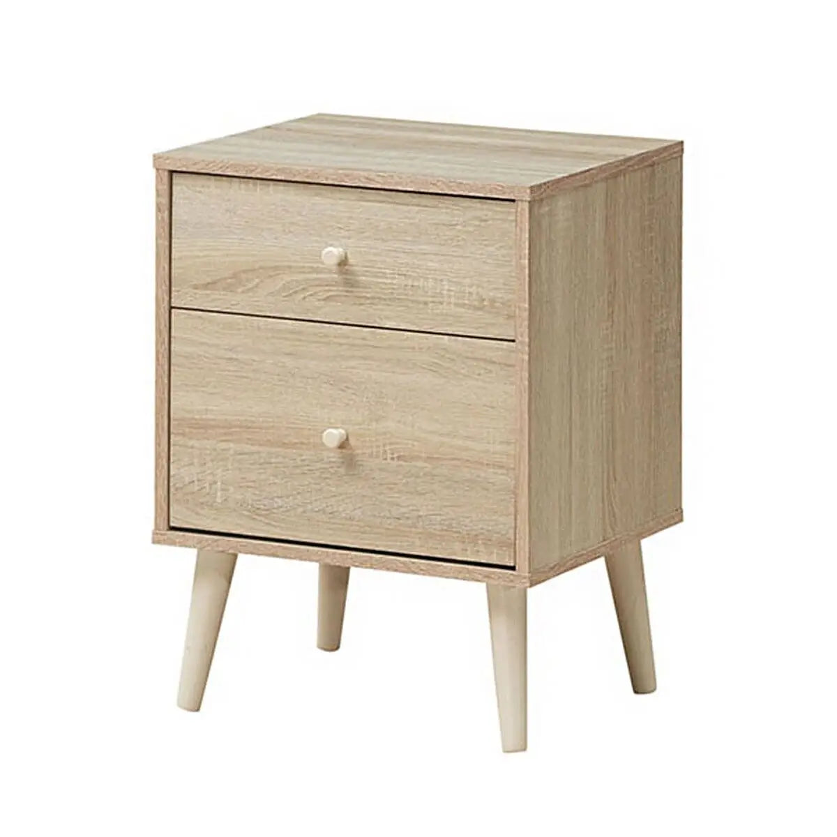 2-Drawer Wooden Nightstand with Rubber Wood Legs