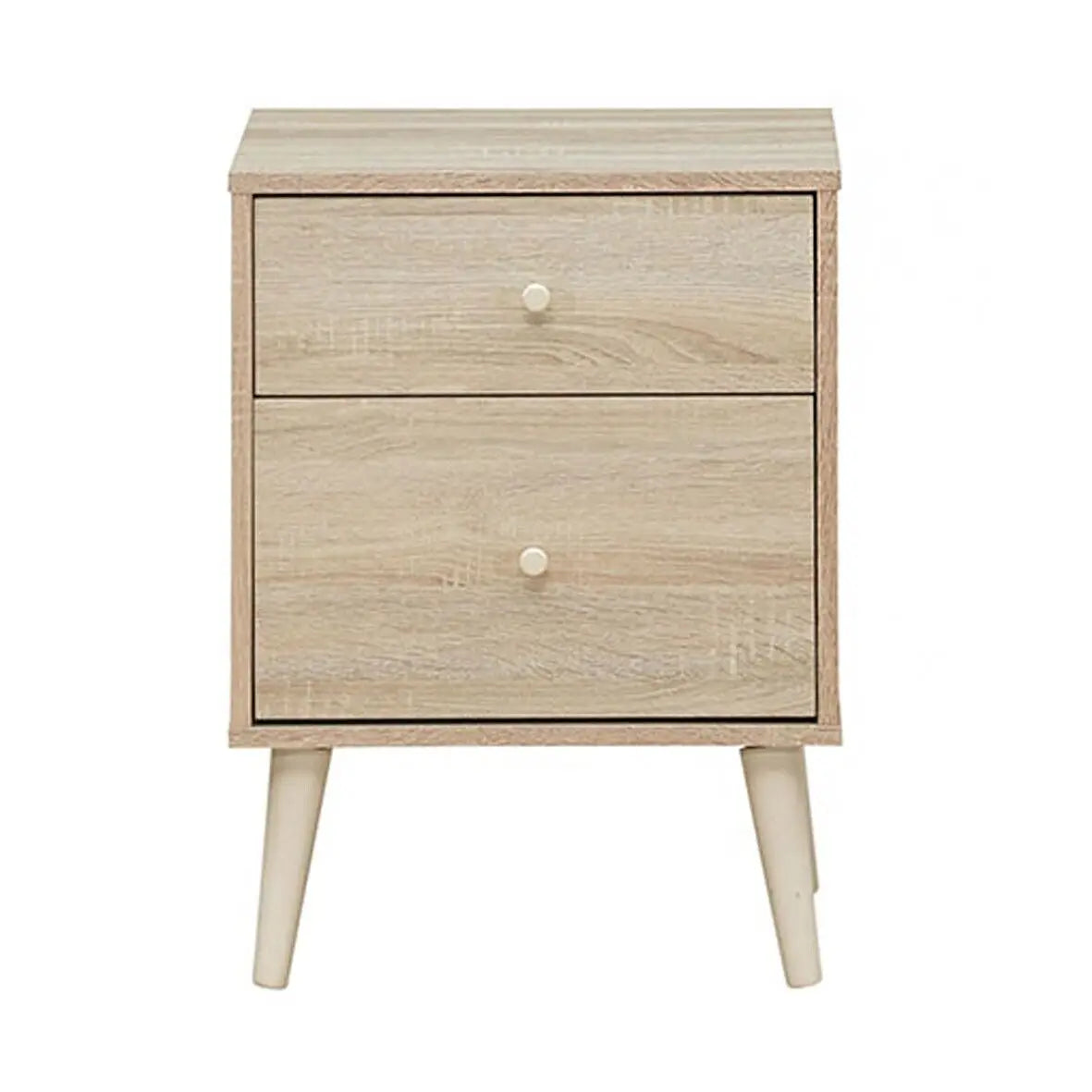 2-Drawer Wooden Nightstand with Rubber Wood Legs