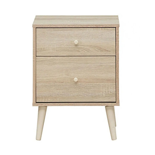 2-Drawer Wooden Nightstand with Rubber Wood Legs