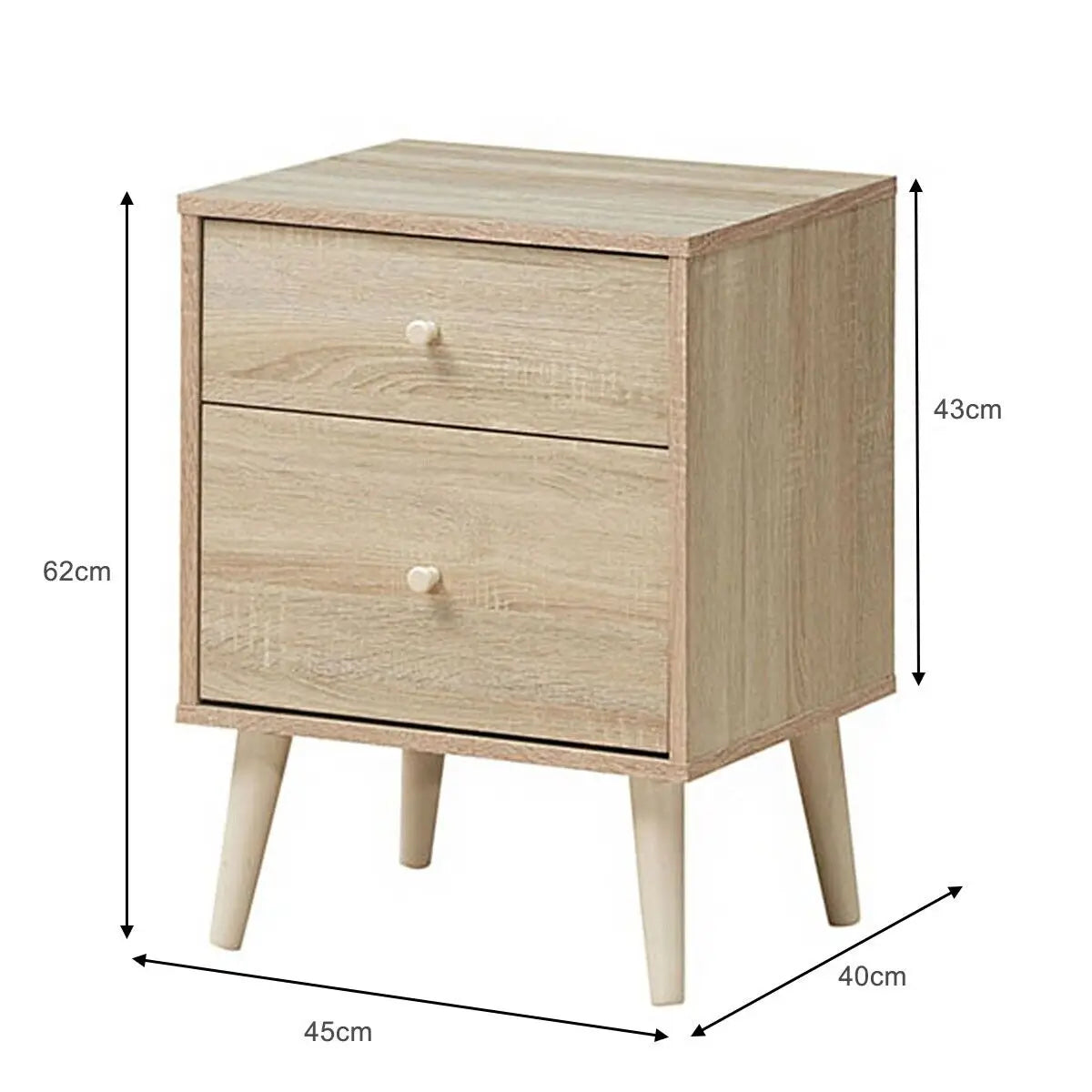 2-Drawer Wooden Nightstand with Rubber Wood Legs